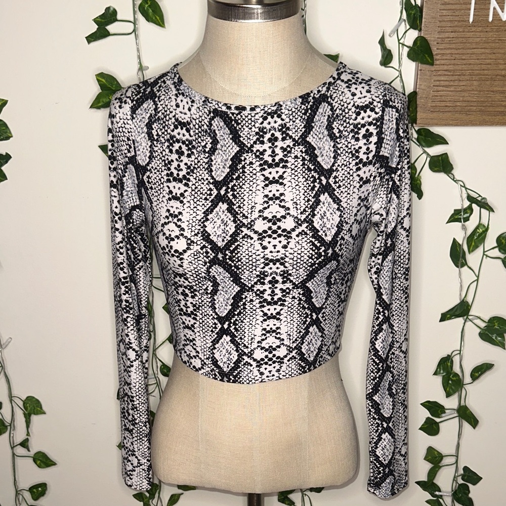 Windsor Snake Skin Print Longsleeve Crop Top